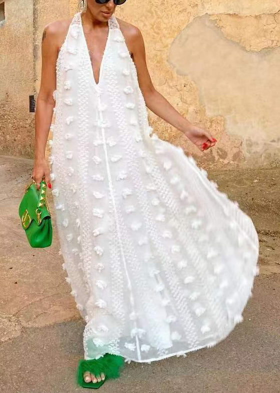 White Backless Ribbon Maxi Dress Sleeveless