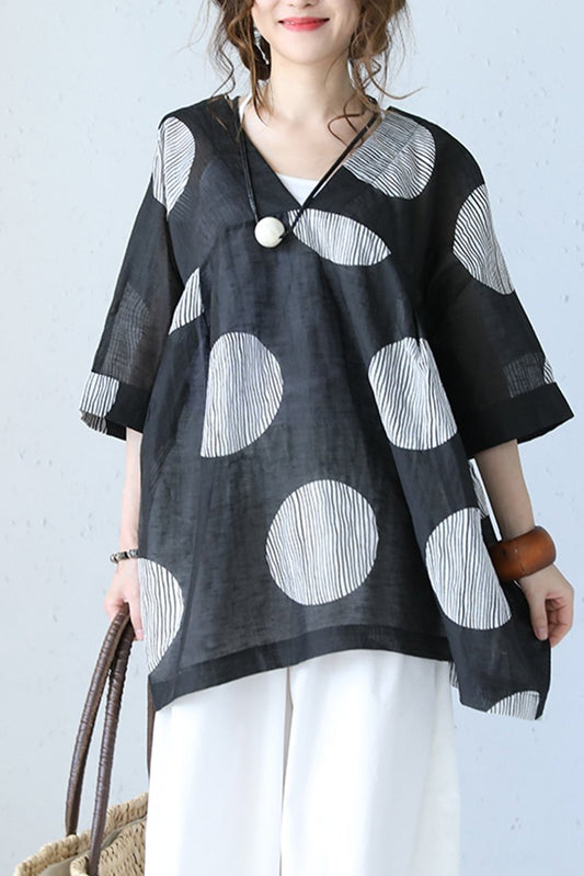 Summer Big Dot Drawstring Doll T Shirt Blouse