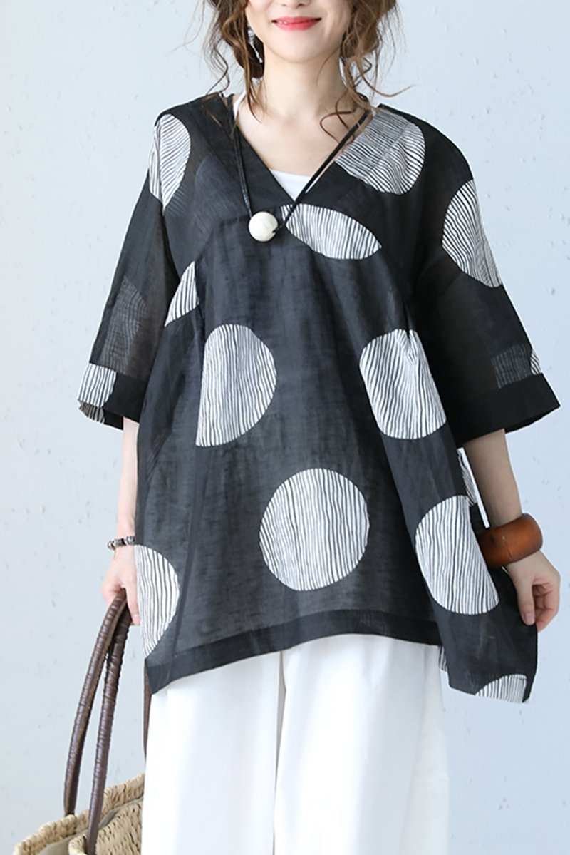 Summer Big Dot Drawstring Doll T Shirt Blouse