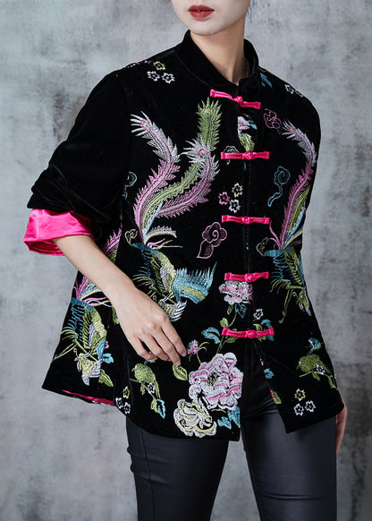 Rose Embroidered Silk Velvet Oriental Jacket Fall