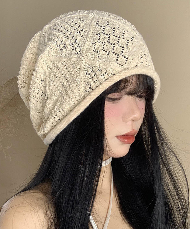 Diy Versatile Beige Hollow Out Thin Knit Bonnie Hat