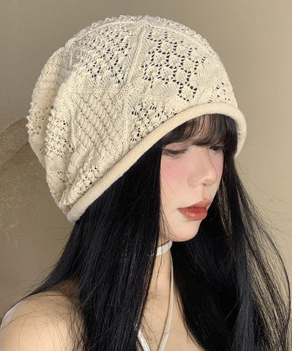 Diy Versatile Beige Hollow Out Thin Knit Bonnie Hat