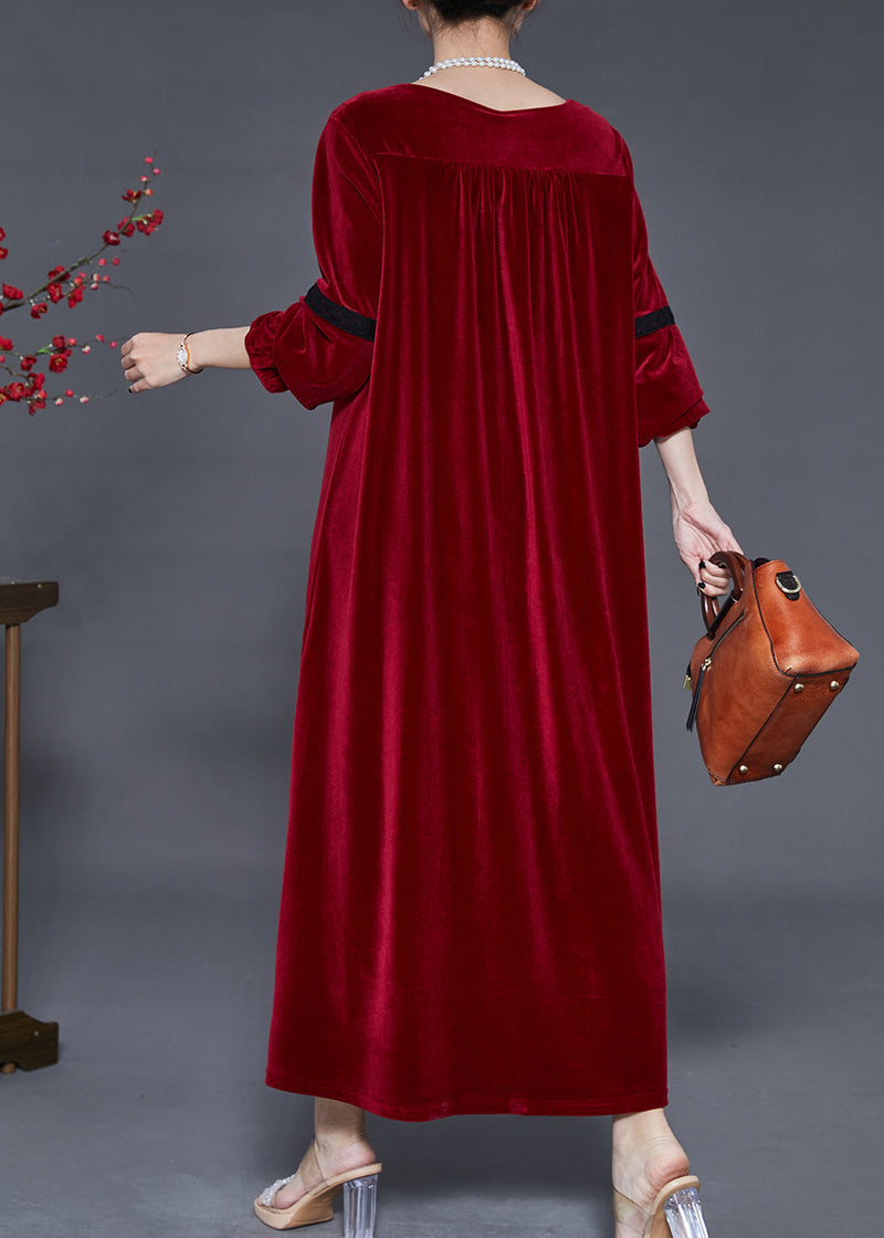 Mulberry Oversized Patchwork Lace Silk Velvet Dress Fall
