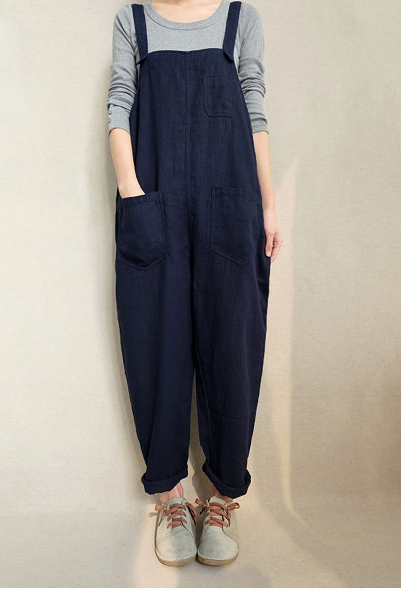 Linen Jumpsuits Overalls Pants With Pockets Linen Harem Pants