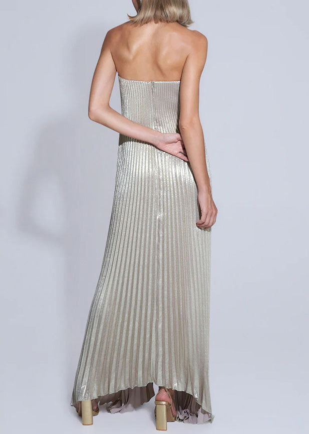 European and American Gold Pleated Strapless Dress