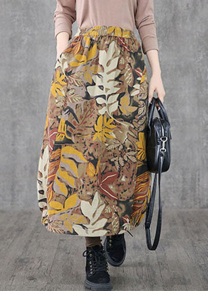 Khaki Pockets Print a Line Skirts Spring