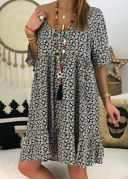 Red V Neck Print Patchwork Cotton Dress Summer