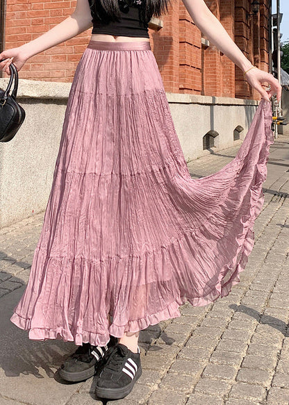 Pink Tulle Pleated Skirt Elastic Waist