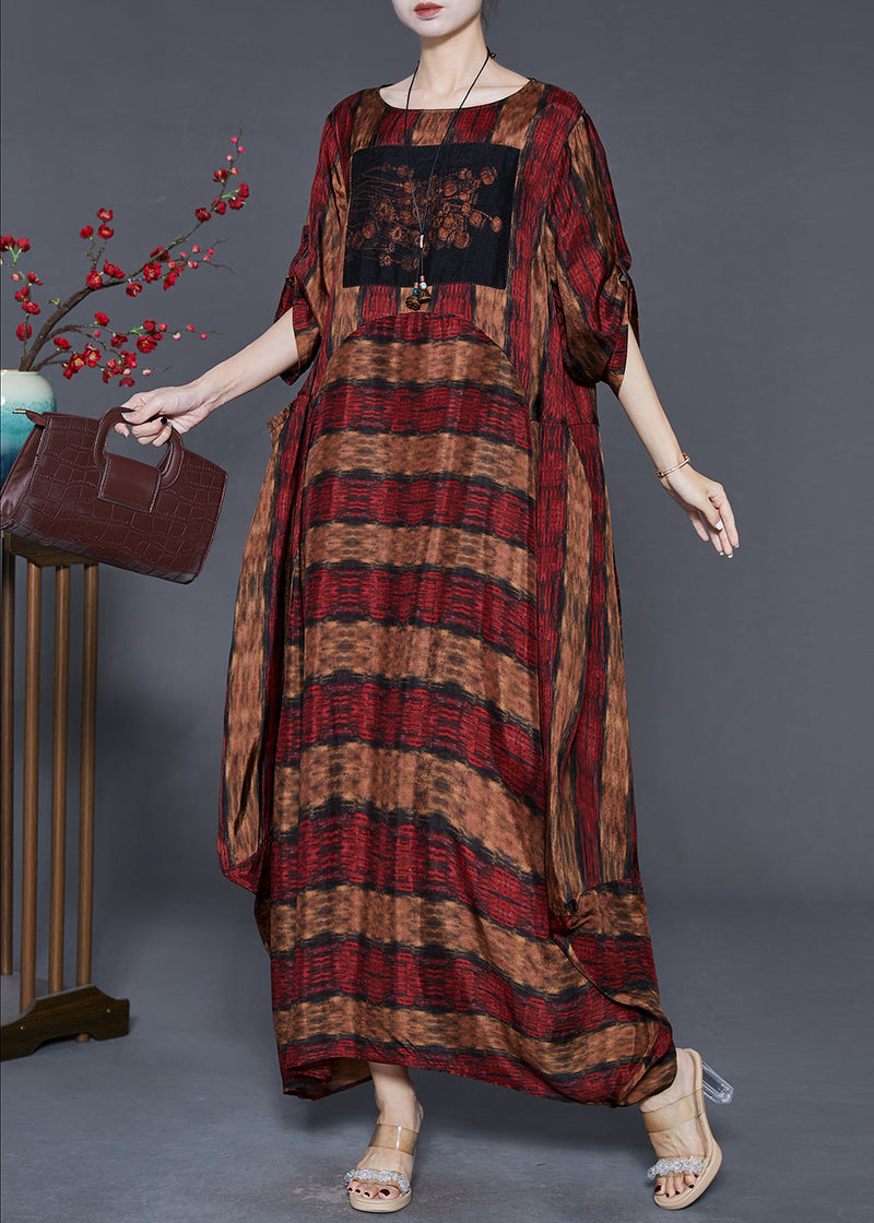 Red Oversized Print Cotton Ankle Dress Spring