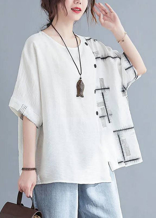 White O-neck Loose Top Short Sleeve