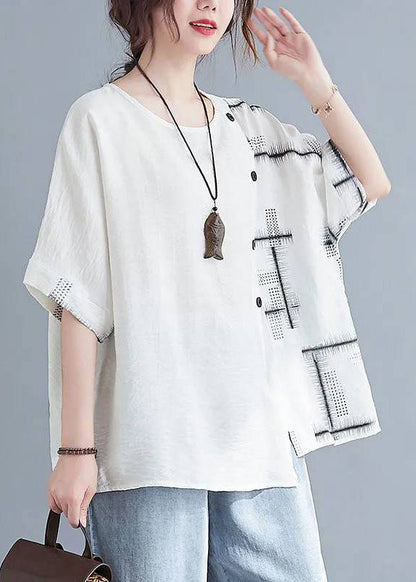 White O-neck Loose Top Short Sleeve