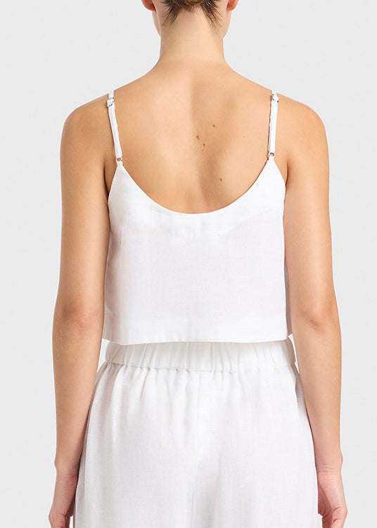 Boutique White O Neck Holiday Linen Tank Top Summer