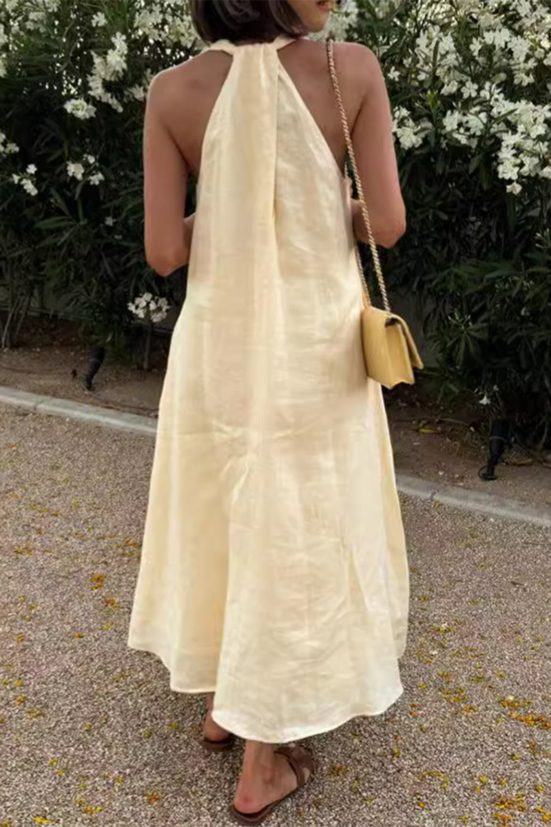 Daily Color Pocket V Neck Sleeveless Dresses
