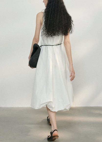 Italian Light Grey O Neck Asymmetrical Design Cotton Dress Sleeveless