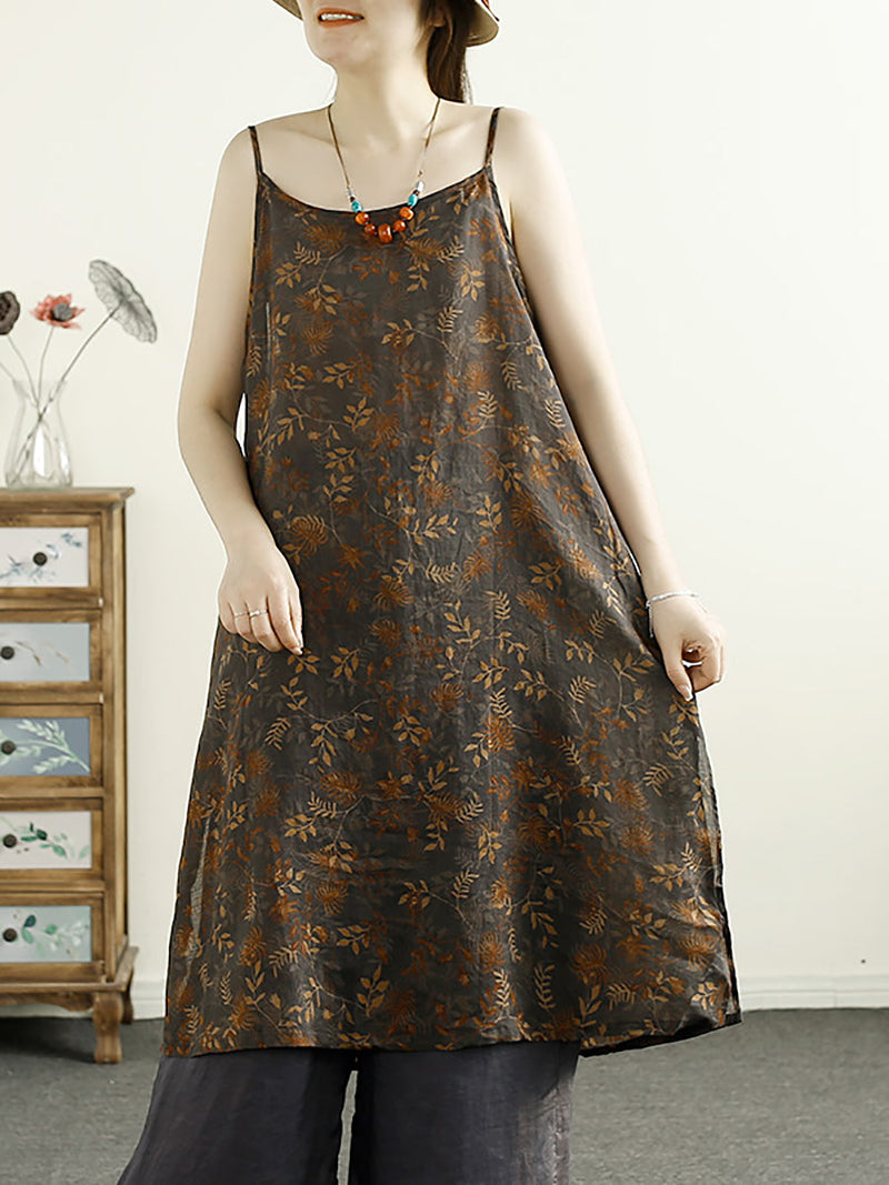 Summer Flower Ramie Vest Dress