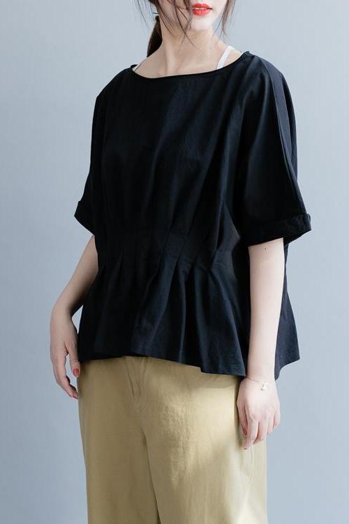 White and Black Cotton Shirt Loose Summer Tops