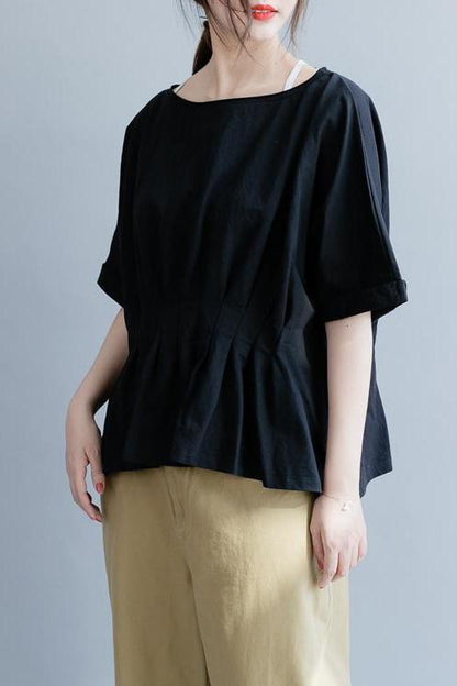 White and Black Cotton Shirt Loose Summer Tops