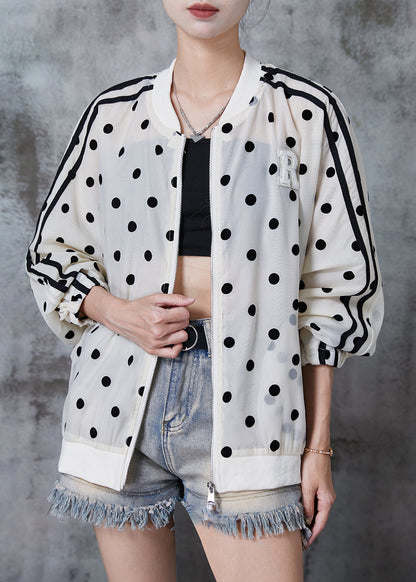 Beige Oversized Dot Print Spandex Jackets Fall