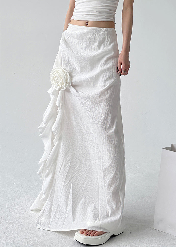 White Side Open High Waist Cotton Skirts Fall