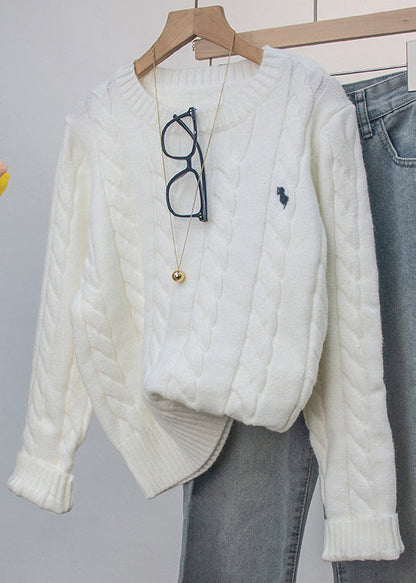Grey O-neck Embroidered Knitted Sweaters Spring