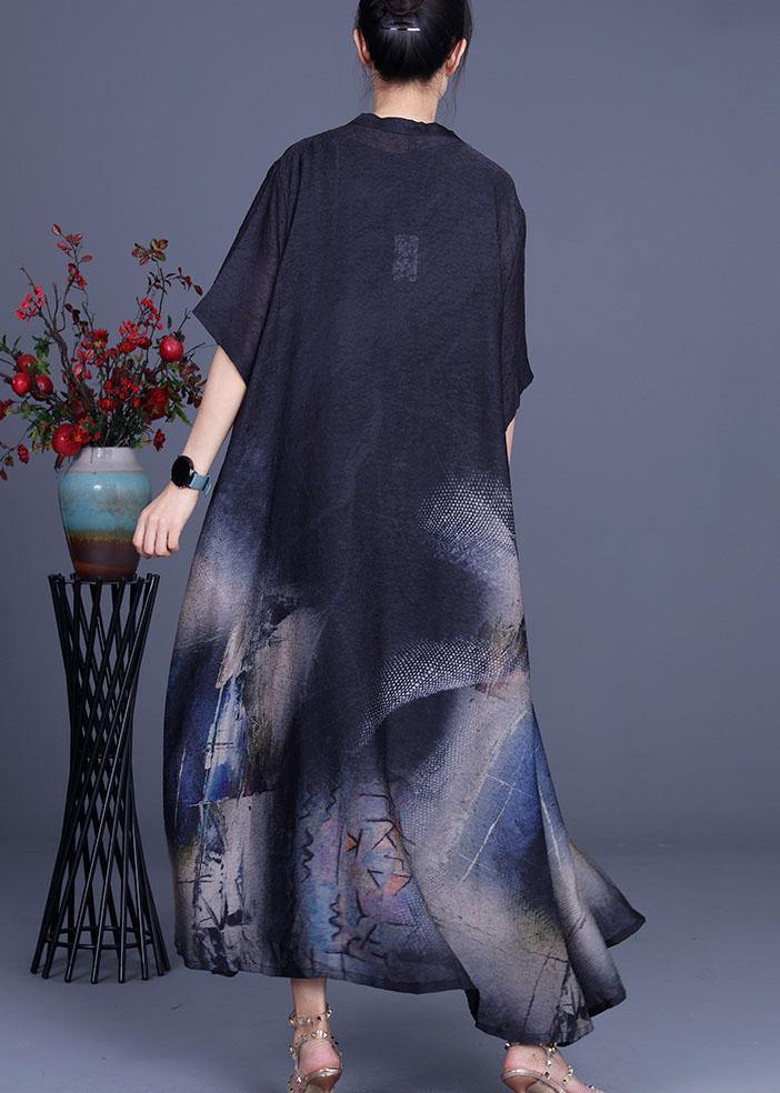 Black Print Silk Cardigans Braces Skirt Two Pieces Set