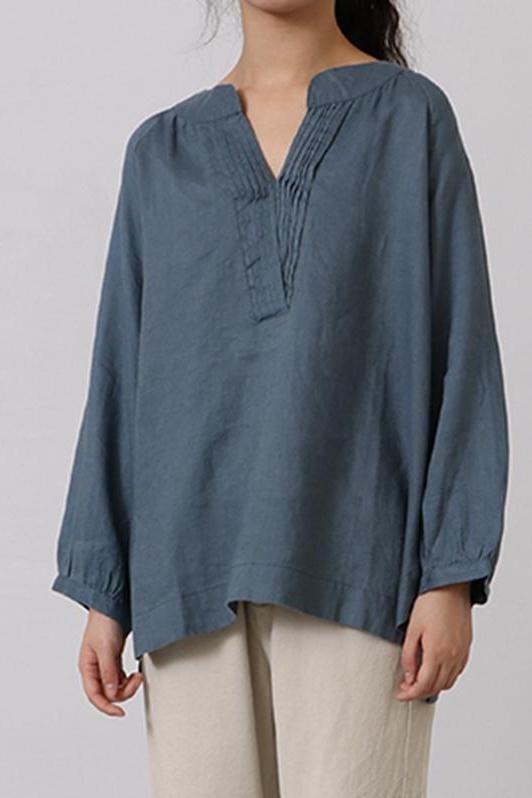 Cotton Linen V Neck Shirt Tops