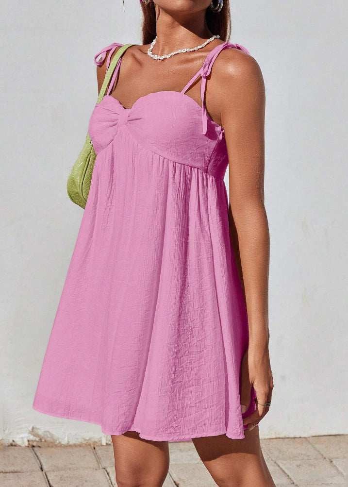 Apricot Lace Up Cotton Mini Spaghetti Strap Dress Summer