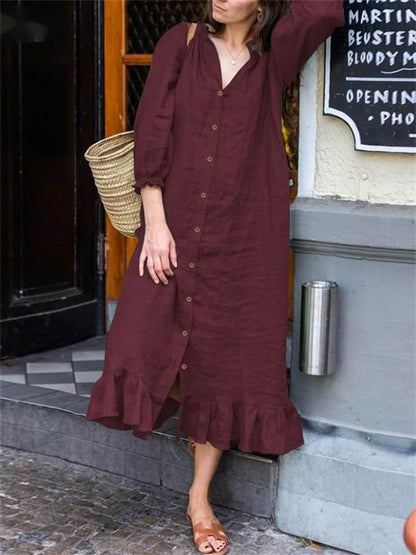 Summer Vacation Dress Spring Outfit Temperament Lotus Leaf Collar Color Dresses
