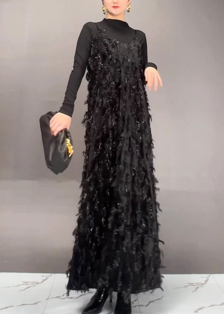 Mulberry Tassel Top and Maxi Dress Two Pieces Set Fall