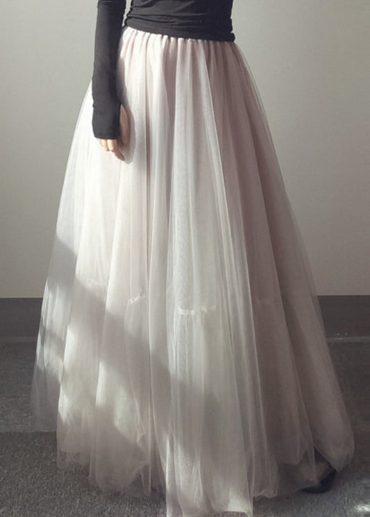 Italian White Patchwork Elastic Waist Tulle a Line Skirts