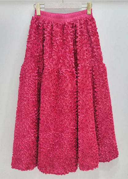 Rose Elastic Waist Ruffled Tulle a Line Skirt Spring