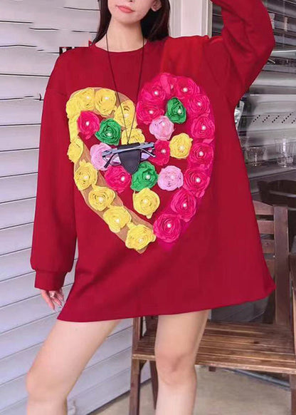 Red O-neck Sweatshirts Fal
