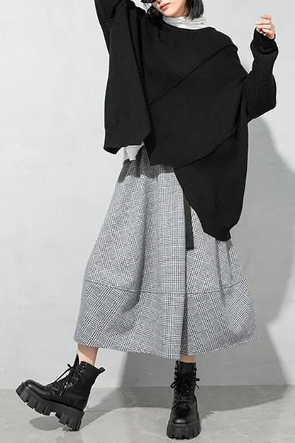 O-neck Knitted Irregular Hem Pure Color Sweater