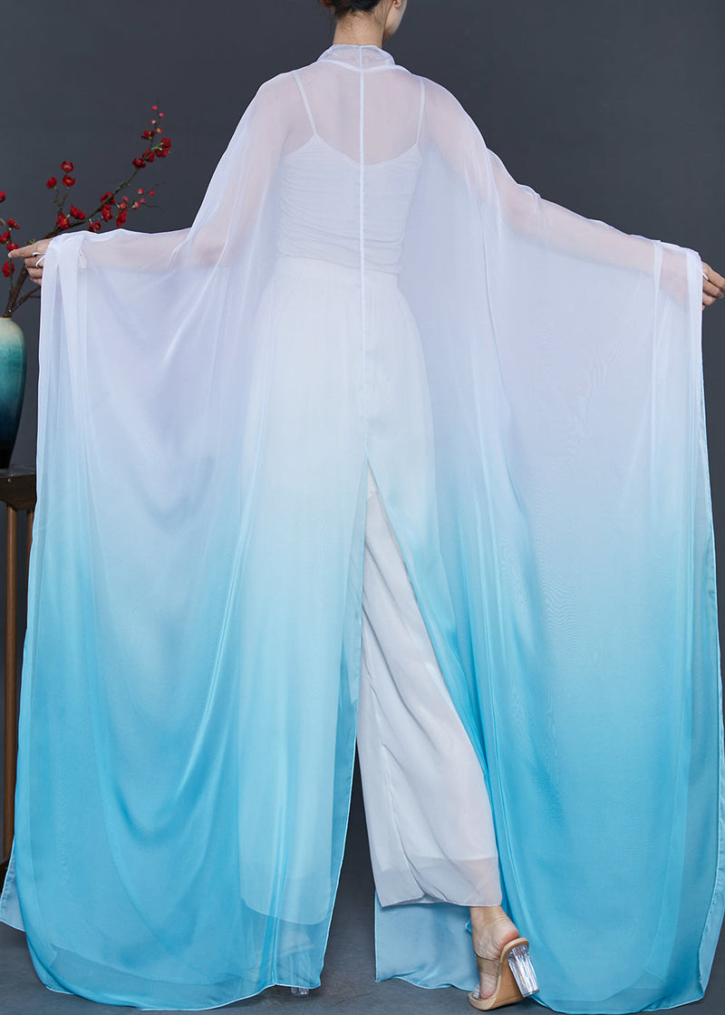 Gradient Blue Oversized Chiffon Cardigan Fall