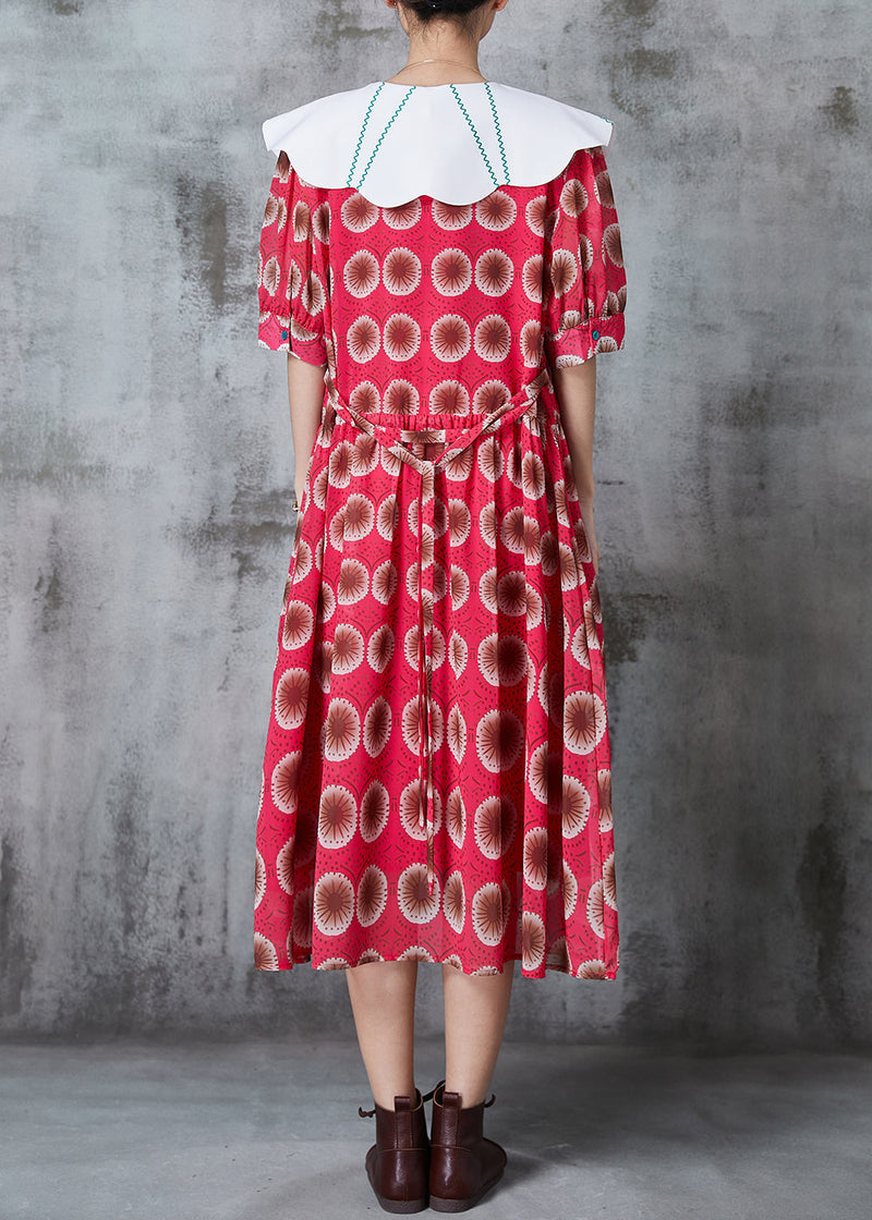 Red Peter Pan Collar Print Chiffon Dress Summer