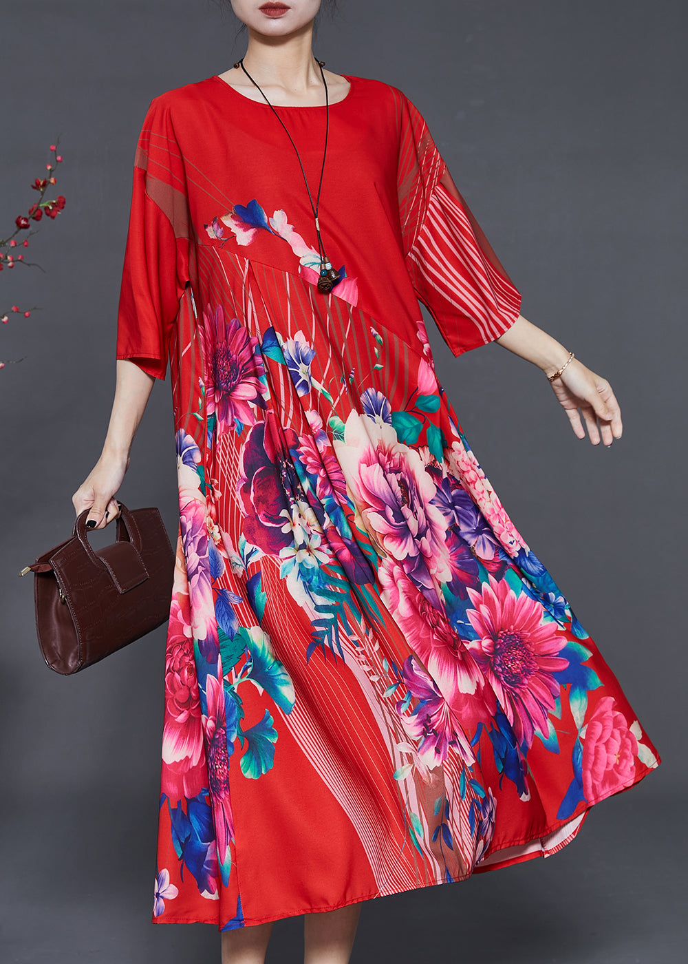 Italian Red Oversized Silk Dresses Summer