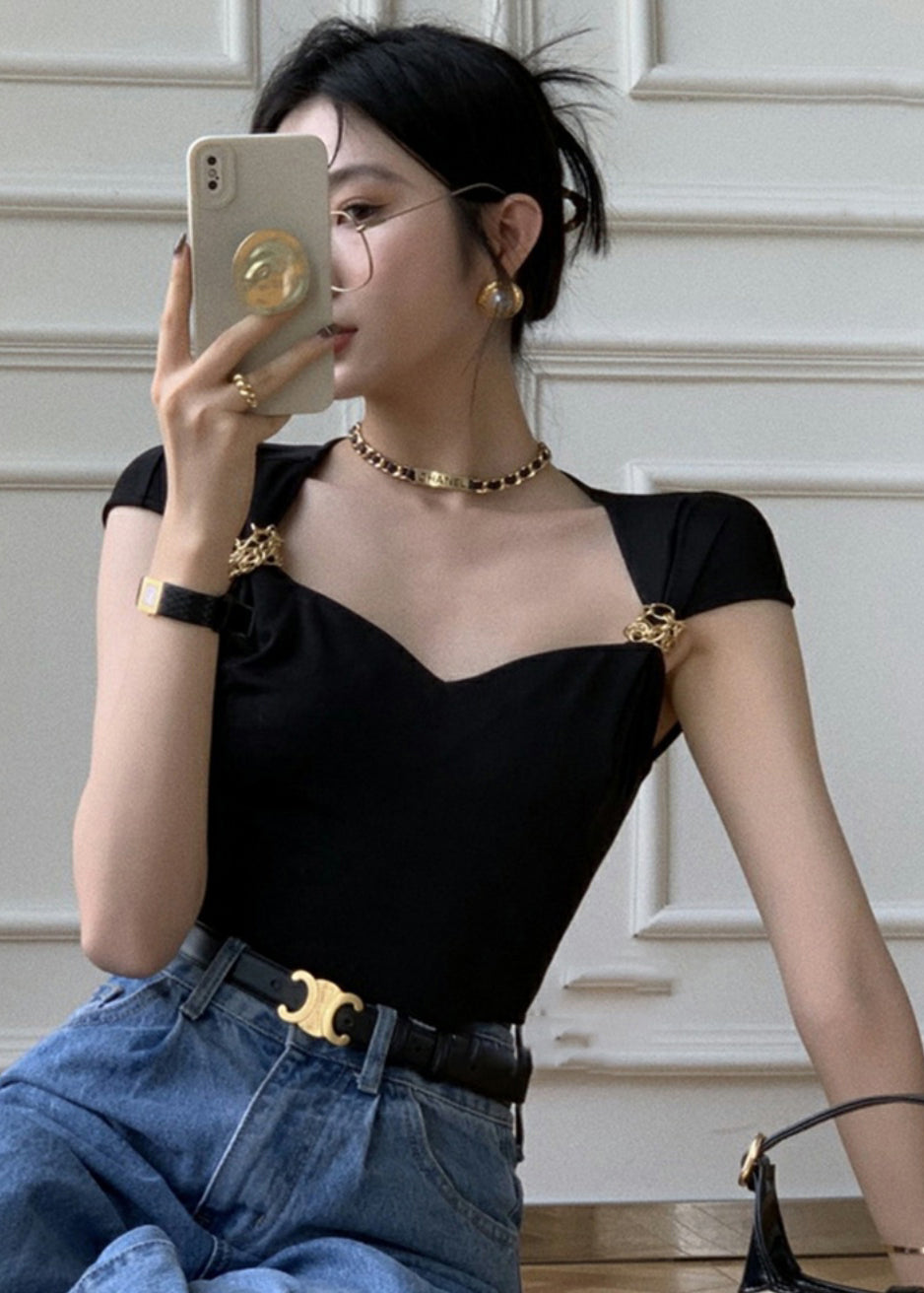 Black Strapless Tops Short Sleeve