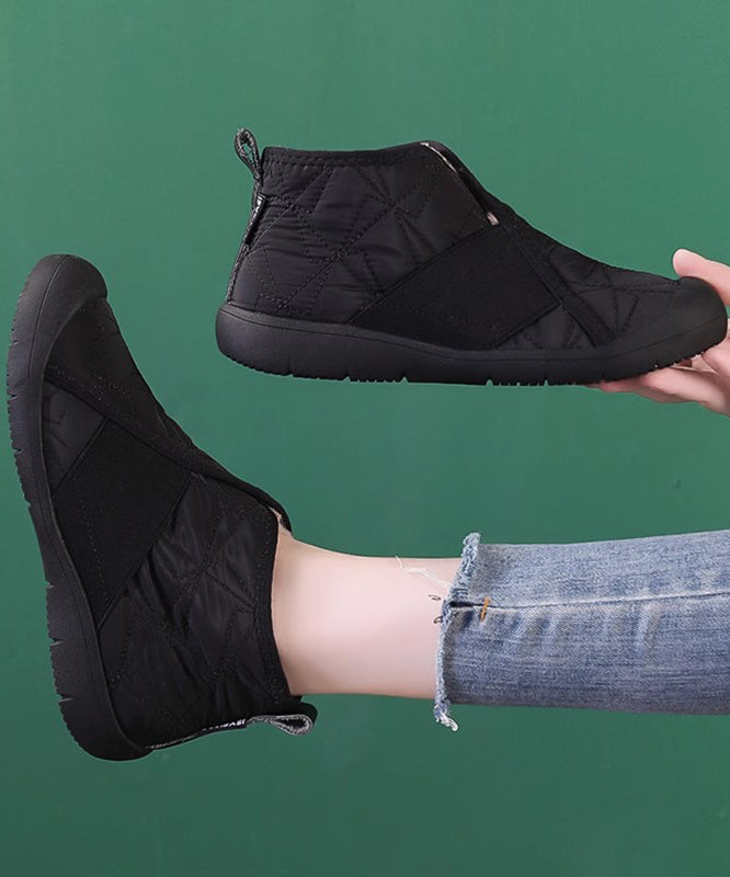 Khaki Splicing Fuzzy Wool Lined Flat Shoes for