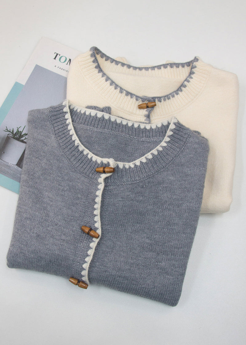 New Grey O Neck Button Knit Vest Sleeveless