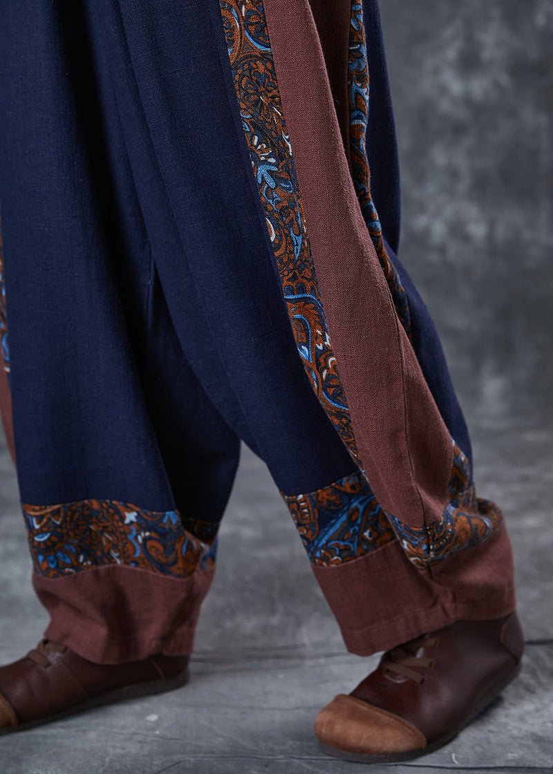 Style Navy Oversized Patchwork Cotton Pants Summer