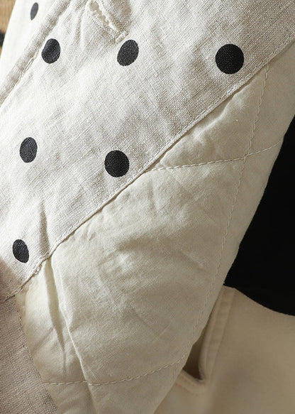 Apricot O Neck Pockets Dot Print Fine Cotton Filled Jackets Spring