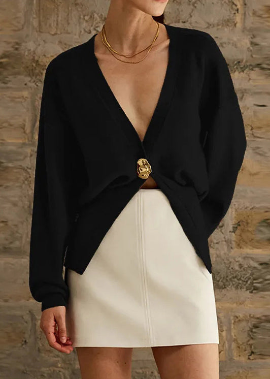 French Coffee V Neck Button Knit Cardigans Fall