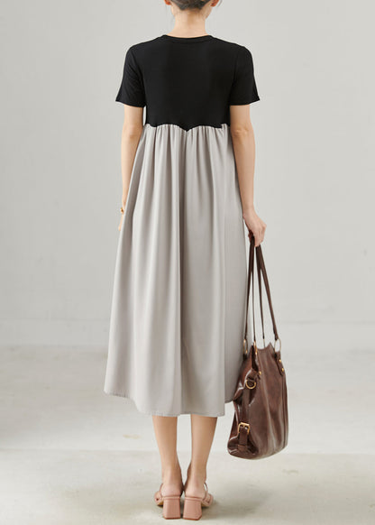 Colorblock O-neck Patchwork Cotton a Line Dresses Summer
