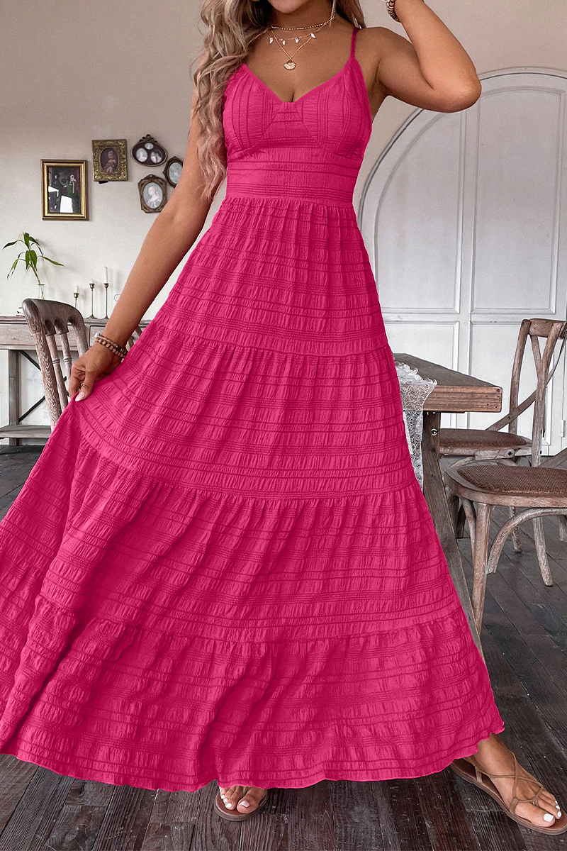 Daily Color Lace Up V Neck Sling Dresses