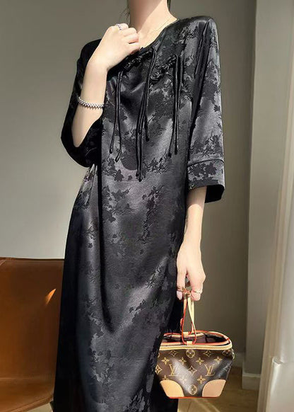 Black Chinese Button Silk Dresses Fall