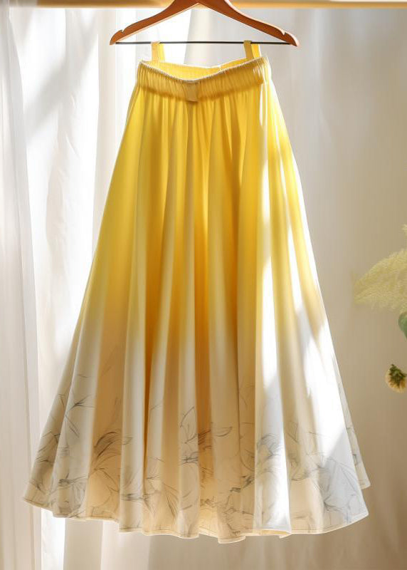 Pink Print Elastic Waist Chiffon Skirt Summer