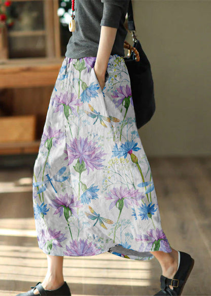 Diy White Texture Wrinkled Exra Large Hem Print Linen Skirts Spring