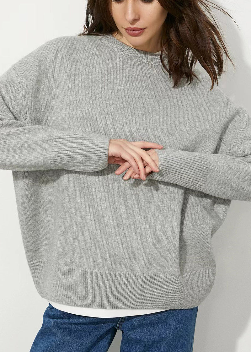 Simple Style Light Blue O Neck Knit Sweater Tops Spring