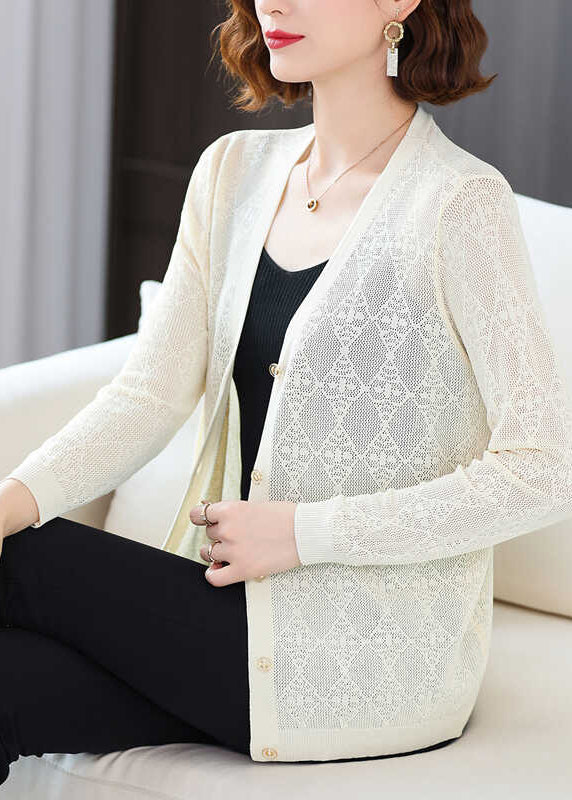 Blue V Neck Ice Silk Knit Loose Coat Fall