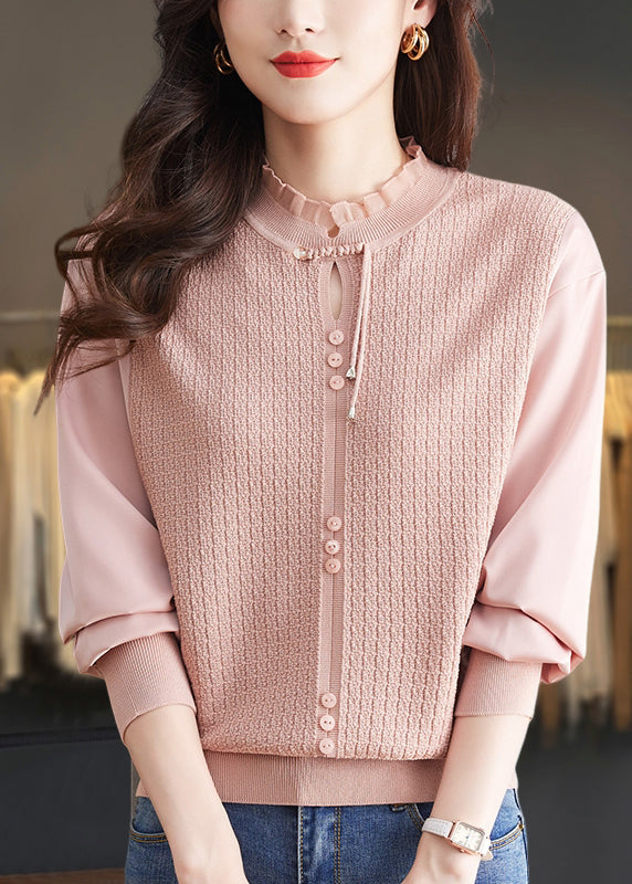 Mulberry Ruffled Patchwork Knit Sweater Tops Spring